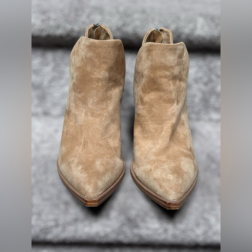 SOLD Steve Madden Camryn Booties Tan Suede Ankle Block Heel Zip PointedWomen’s 8 - Picture 2 of 11